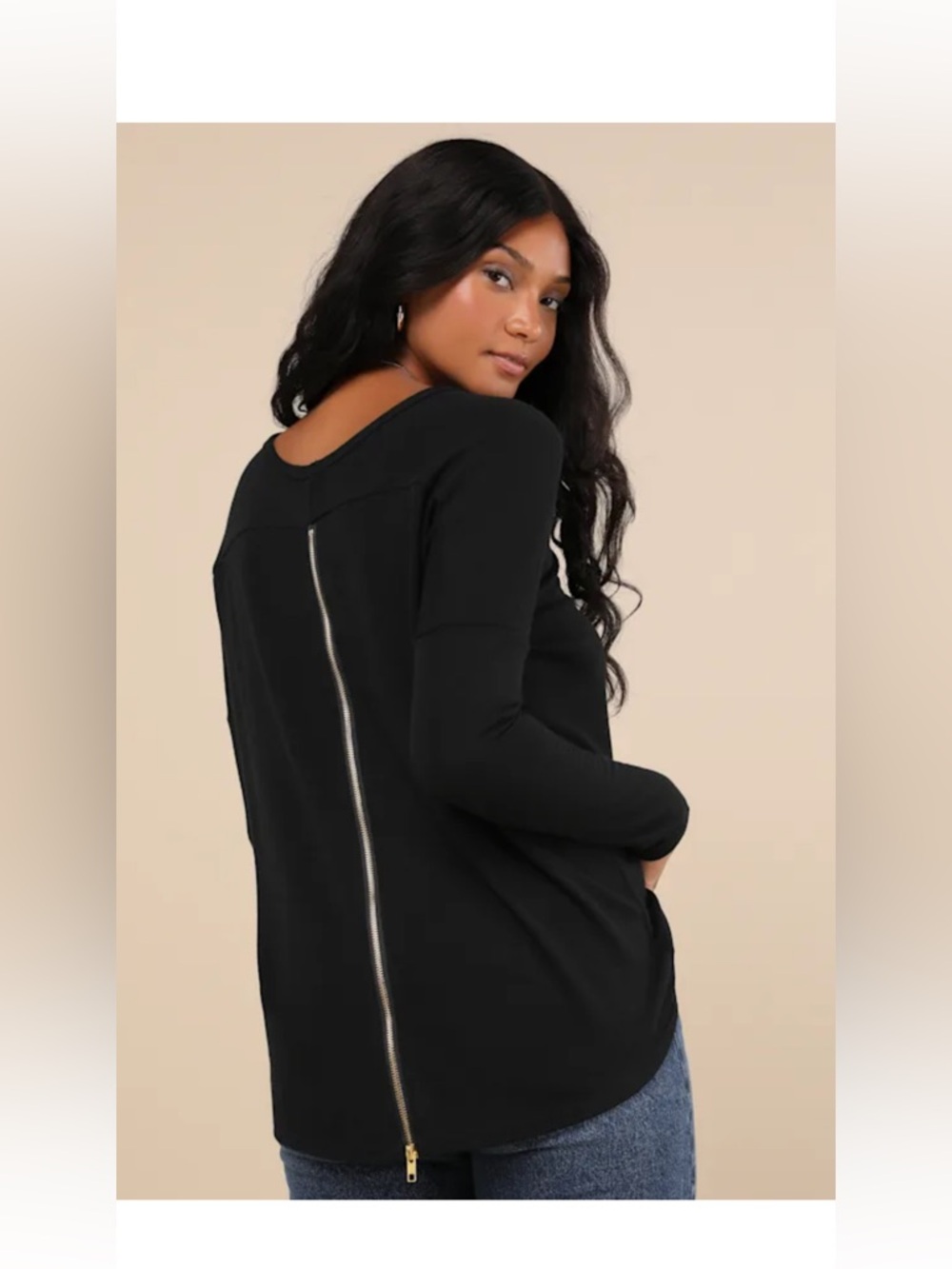 Lulus Black Long Sleeve Zip-Back Women's Top XL - Picture 3 of 6